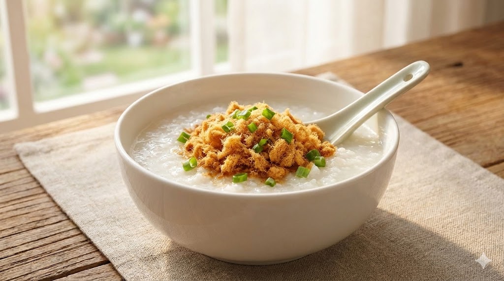 清粥小菜配肉鬆