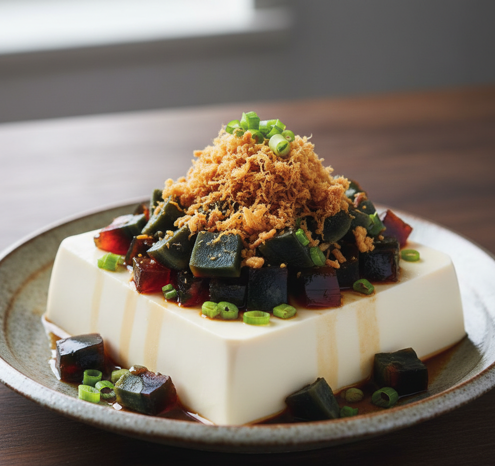 Chilled Tofu with Century Egg and Pork Floss Recipe: 10-Min Summer Classic