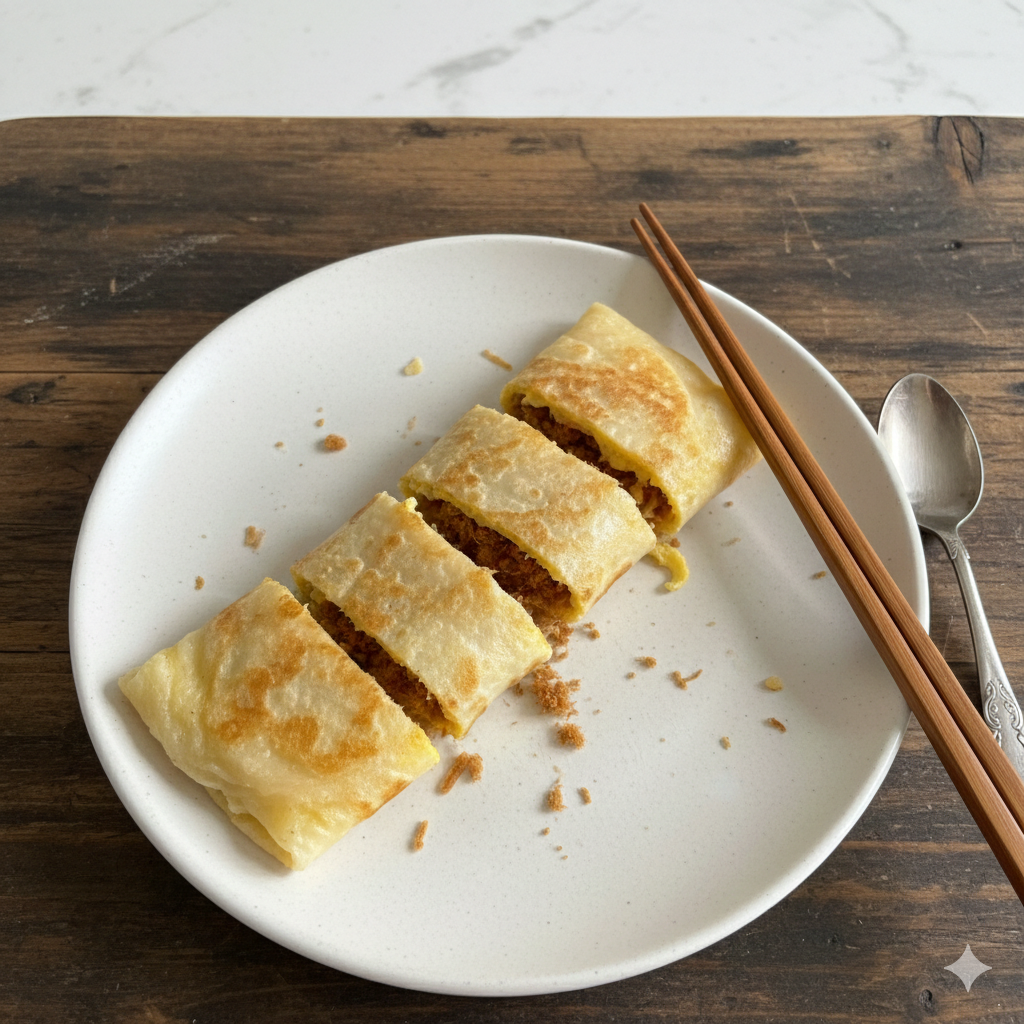 Pork floss on top of the omelette