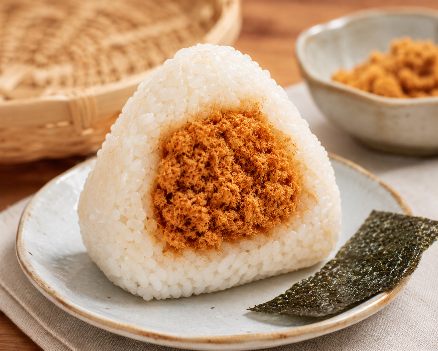 Traditional Taiwanese rice ball with pork floss